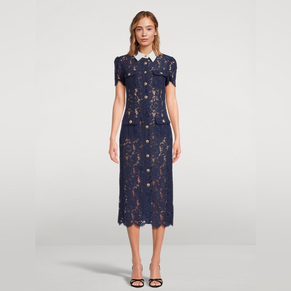 Self-Portrait Dresses & Skirts - New with tags - Self-Portrait Navy Lace Midi Dress with White Collar US 4